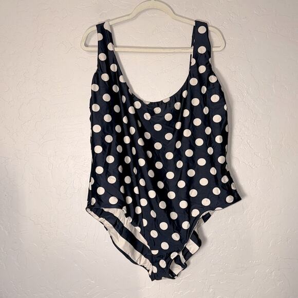 J. Crew Scoopneck one-piece swimsuit in reversible dot-stripe print NWOT - Picture 1 of 9